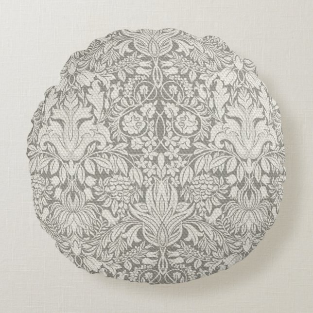Elegante White Damask Floral Wohngestaltung Rundes Kissen (Vorderseite)