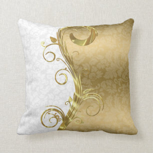 Elegante White Damaskas Gold Wirbel Kissen