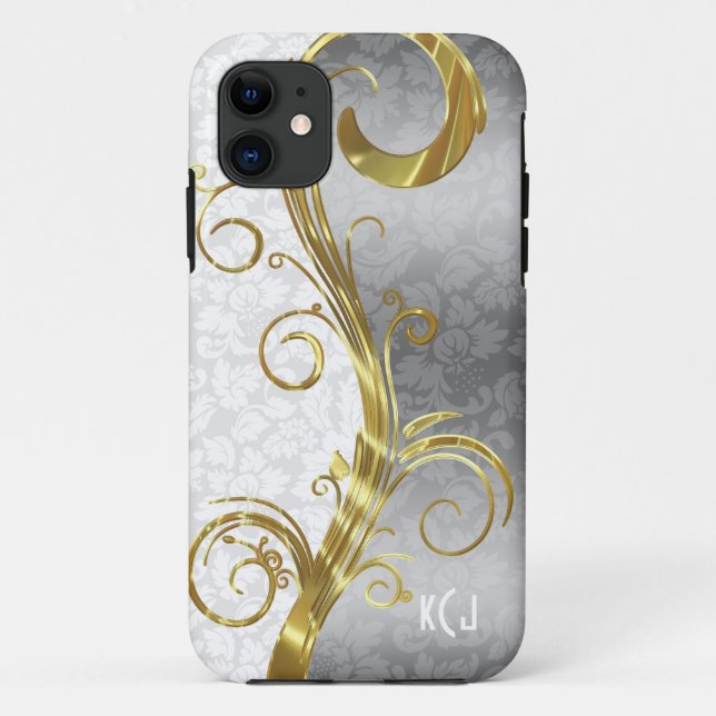 Elegante White Damasks Gold & Silver Wirbel Case-Mate iPhone Hülle (Rückseite)