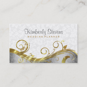 Elegante White Damasks Gold & Silver Wirbel Visitenkarte