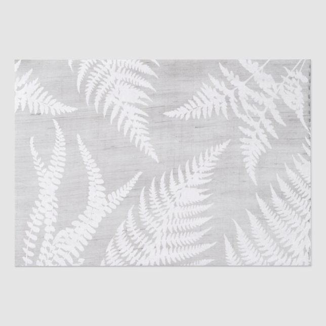 Elegante White Fern über Leinwand Burlap Texture Seidenpapier (Vorderseite)