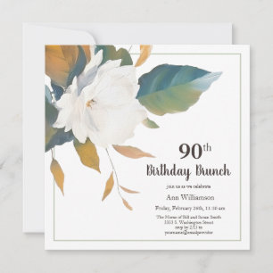 Elegante White Floral 90. Geburtstagsparty Einladung