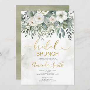 Elegante White Floral Bridal Brunch Dusche Gold Einladung
