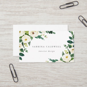 Elegante White Floral Business Card Visitenkarte