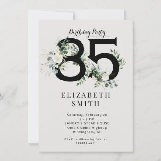 Elegante White Floral Cream 85. Geburtstagsparty Einladung