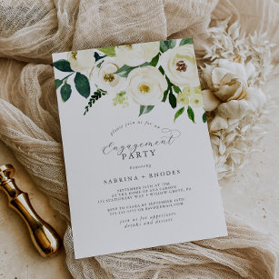 Elegante White Floral Engagement Party Einladung