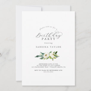 Elegante White Floral Geburtstagsparty Einladung