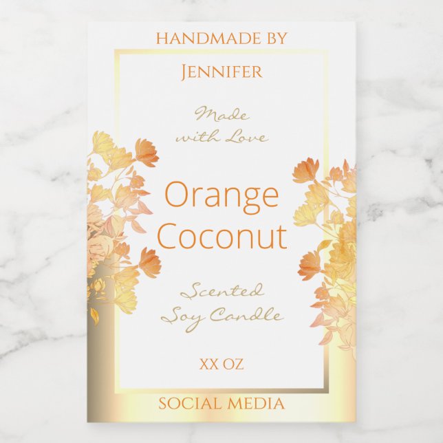 Elegante White Floral Product Packaging Labels Gol Lebensmitteletikett (Einzelnes Label)