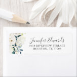 Elegante White Floral Rose und Hydrangeas Hochzeit<br><div class="desc">Schöne Rücksendeadressen-Aufkleber mit einem Bouquet von Aquarellrosen,  Hydrangeas und nachfolgender Vegetation auf der links Seite des Etiketts und einer Textvorlage,  um mit Ihrem Namen und Rücksendeadresse auf der rechten Seite zu personalisieren.</div>