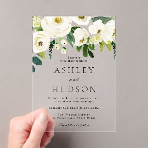 Elegante White Floral Wedding Acryleinladungen