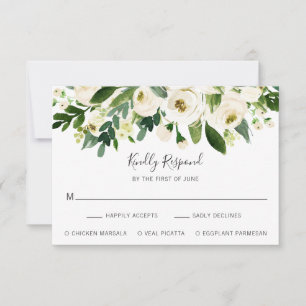 Elegante White Floral Wedding RSVP Karte
