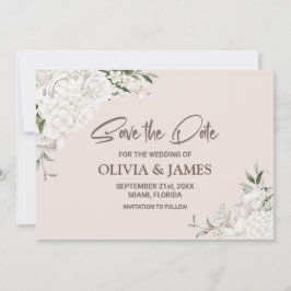 Elegante White Floral Wedding Save The Date