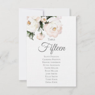 Elegante White Floral Wedding Table Assignment Car Mitteilungskarte