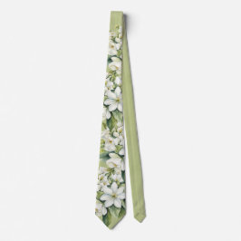 Elegante White Florals Green Groom Wedding Krawatte