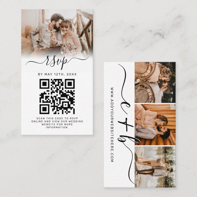 Elegante White Foto Monogram Wedding QR Code UAWG Visitenkarte (Vorne/Hinten)