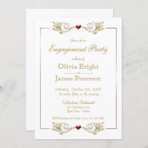 Elegante White-Frame Heart Engagement Party Einladung