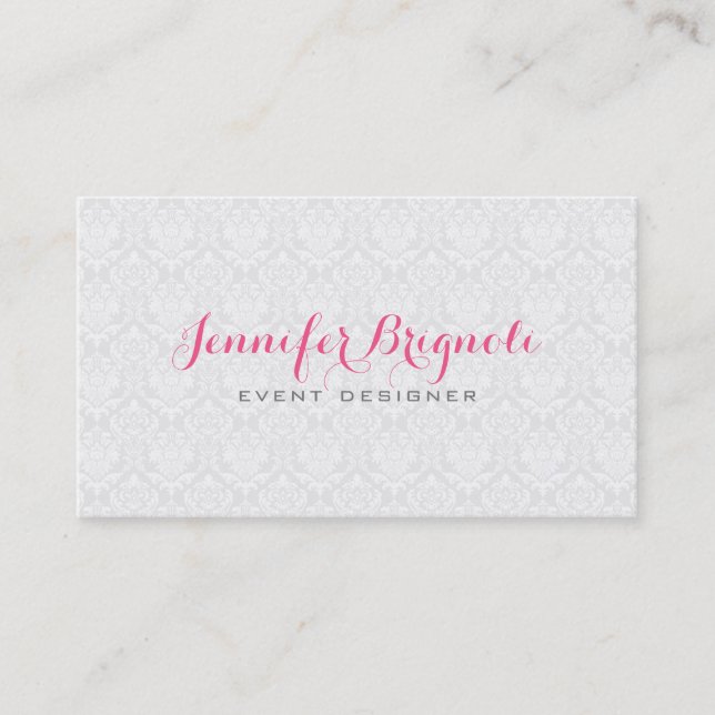Elegante White Girly Floral Damask Business Card Visitenkarte (Vorderseite)