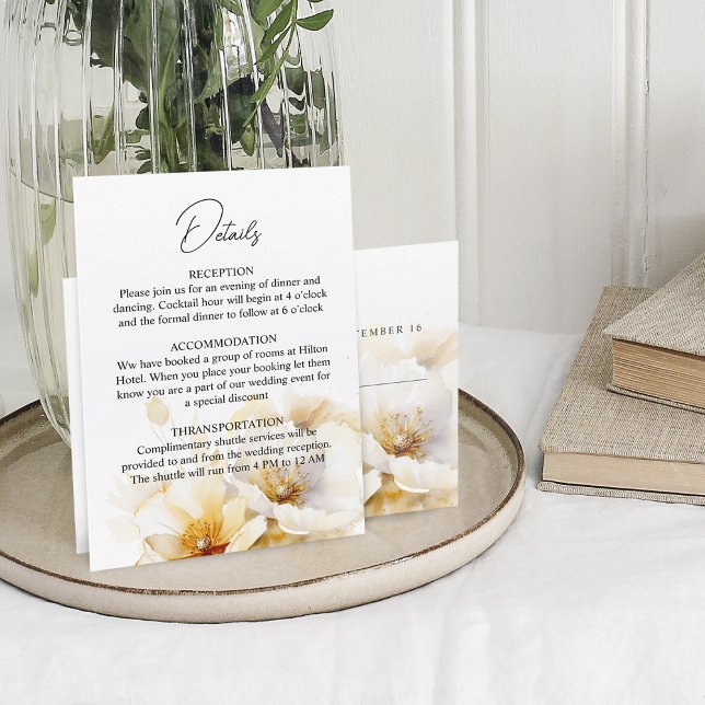 Elegante White Gold Blume Hochzeitdetails QR-Code Begleitkarte (Elegant White Gold Flowers Wedding Details QR Code Enclosure Card)