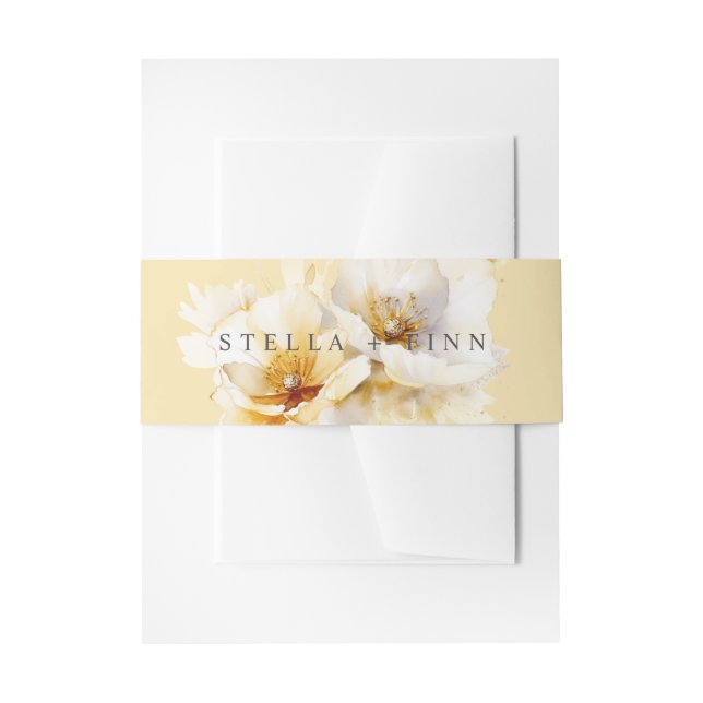 Elegante White Gold Blume Hochzeitgelb Einladungsbanderole (Vorderseite Beispiel)