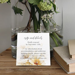 Elegante White Gold Blume QR Code UAWG Wedding Begleitkarte