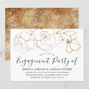Elegante White & Gold Floral Engagement Party Einladung
