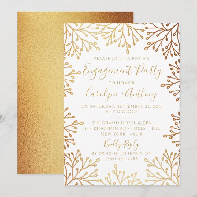 Elegante White & Gold Foil Engagement Party Einladung (Vorne/Hinten)