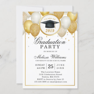 Elegante White Gold Glitzer Graduation Party Einladung