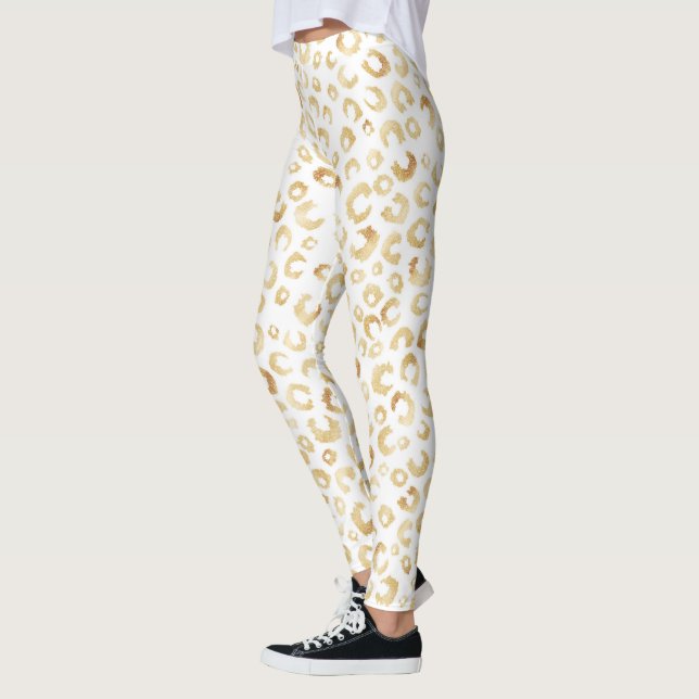 Elegante White Gold Glitzer Leopard Animal Print Leggings (Links)
