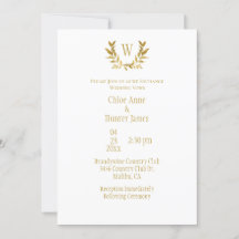 Elegante White Gold Leaf Chic Monogram Wedding