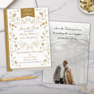Elegante White Gold Library Wedding Save the Date Einladung