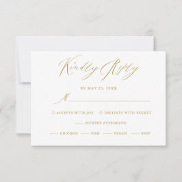 Elegante White Gold Moderne Script Wedding RSVP Ca Karte