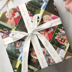 Elegante White Gold Name Happy Birthday Gift Wrap Satinband