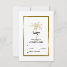 Elegante White Gold Palm Tree Moderne Hochzeit RSVP Karte