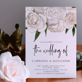 Elegante White Gold Rose QR Code Hochzeit Einladung