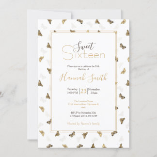 Elegante White Gold Schmetterlinge Einladung