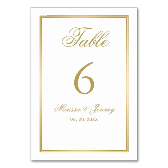 Elegante White Gold Script Calligraphy Wedding Tischnummer (Vorderseite)