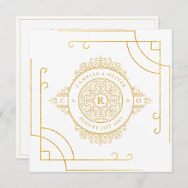 Elegante White Gold Verziert Square WEDDING Classi Einladung