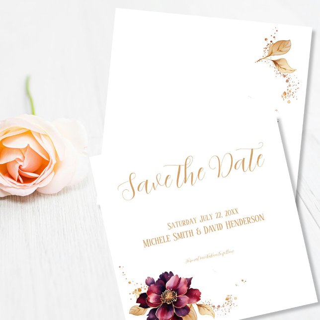 Elegante White Golden Burgundy Save the Date Einladung (Von Creator hochgeladen)