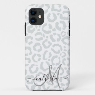 Elegante White Gray Leopard Cheetah Animal Print Case-Mate iPhone Hülle