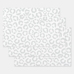 Elegante White Gray Leopard Cheetah Animal Print Geschenkpapier Set