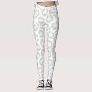 Elegante White Gray Leopard Cheetah Animal Print Leggings