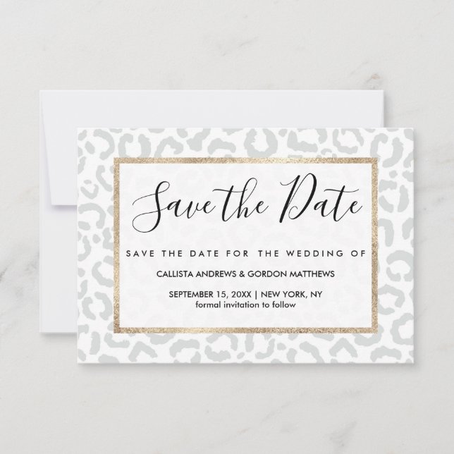 Elegante White Gray Leopard Cheetah Animal Print Save The Date (Vorderseite)