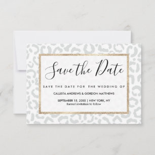 Elegante White Gray Leopard Cheetah Animal Print Save The Date
