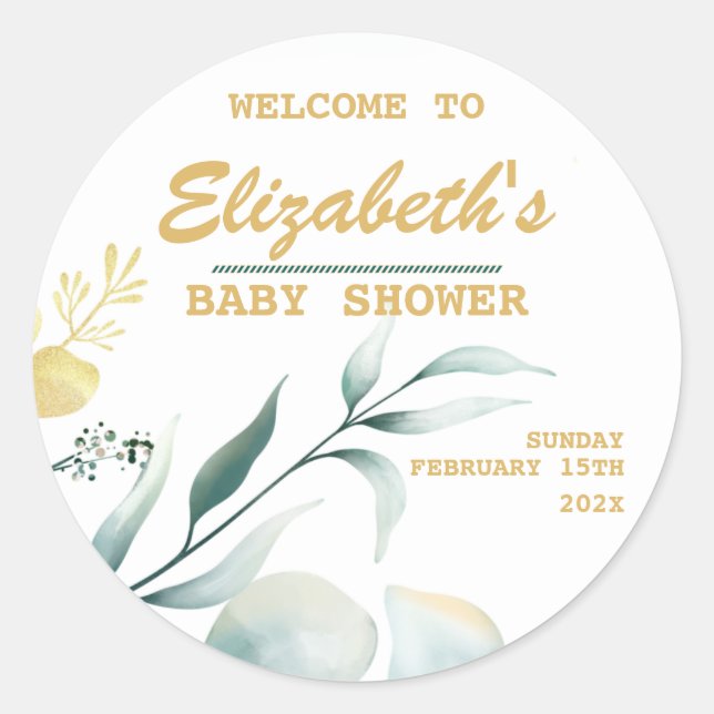 Elegante White & Green Baby Shower Stickers (Vorderseite)
