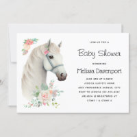 Elegante White Horse Boho Floral Baby Shower