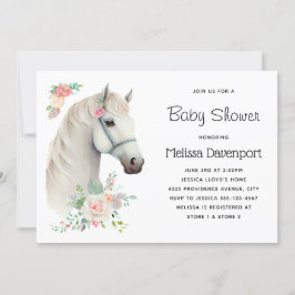 Elegante White Horse Boho Floral Baby Shower Einladung