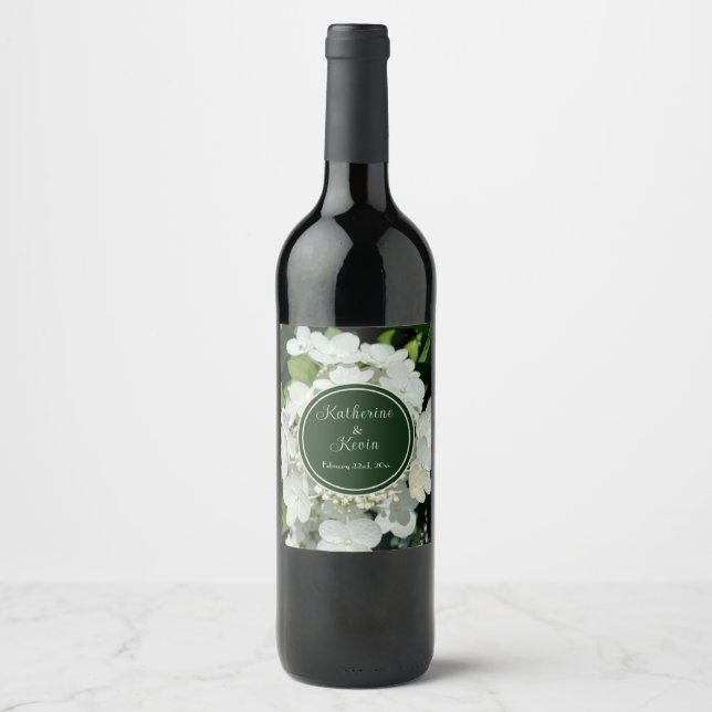Elegante White Hydrangea Floral Wedding Weinetikett (Vorderseite)