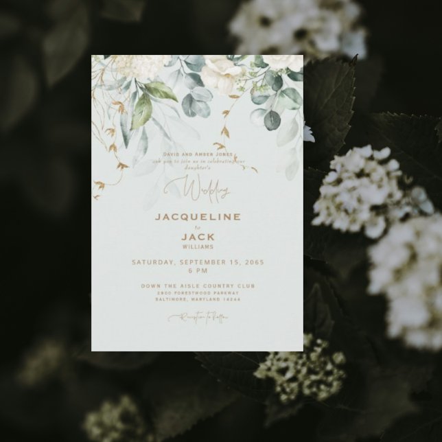 Elegante White Hydrangea Light Sage Wedding II Einladung (Von Creator hochgeladen)