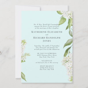Elegante White Hydrangea Seafoam IV Hochzeit Einladung