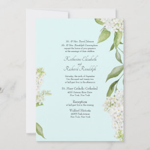Elegante White Hydrangea Seafoam Wedding Einladung